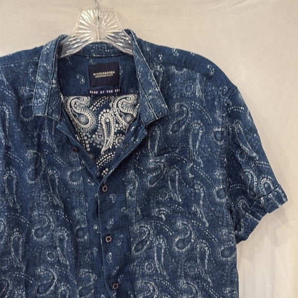 Men's Scotch & Soda Denim Short Sleeve Button Down Paisley Print Size Large - Picture 3 of 7